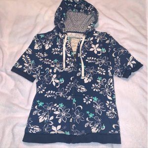 Short Sleeve Floral Zip Up Hoodie